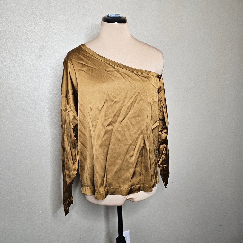 NWT Chaser Burnished Gold Stretch Silky Off Shoulder Top Small